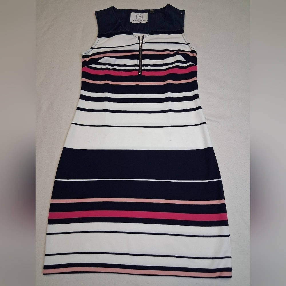 4/20$ ➡️ Point Zero Striped Mini Dress in Navy, Pink, and White